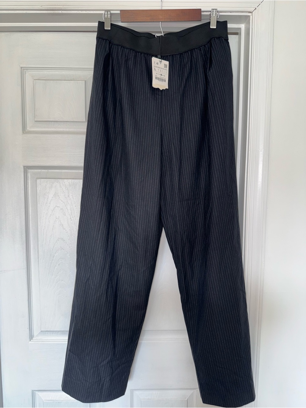 NWT Zara Pinstripe Wide Leg Pull-on Pants Trousers L